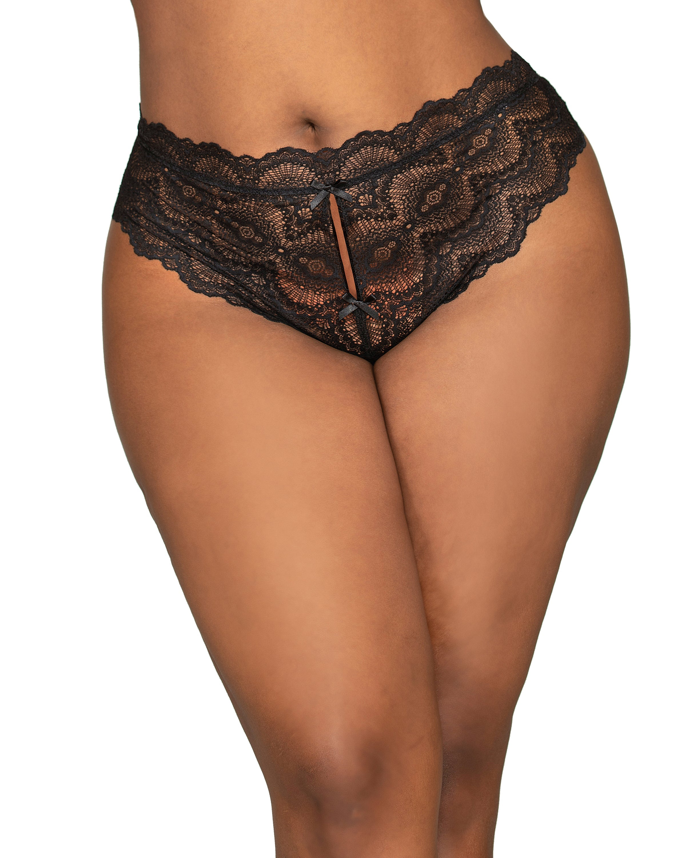 Plus Size Lace Tanga Open Crotch Panty with Open Back Detail Dreamgirl International 