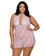 Plus Size Lace Toga Chemise and Matching G-String Set Chemise Dreamgirl International 1X Lavender 