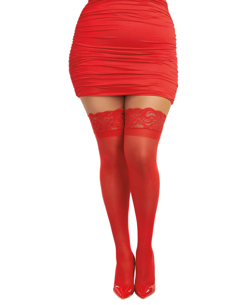 Plus Size Laced Stay-up Sheer Thigh High Thigh Highs Dreamgirl International One Size Queen Red 