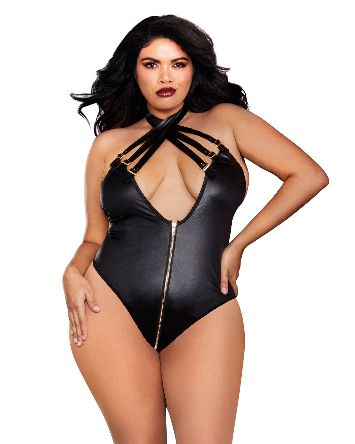 Plus Size Leather-Look Knit Kalter Teddy Fetish Dreamgirl International 