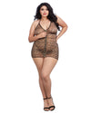 Plus Size Leopard Printed Chemise with Shirring Details Chemise Dreamgirl International 