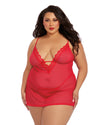 Plus Size Mesh Chemise & Robe Set with Matching G-String Dreamgirl International 