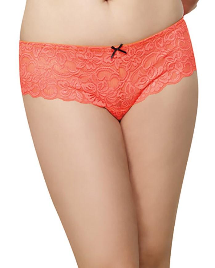 Plus Size Satin Bow Crotchless Boyshort Panty Dreamgirl International 1X/2X Coral 