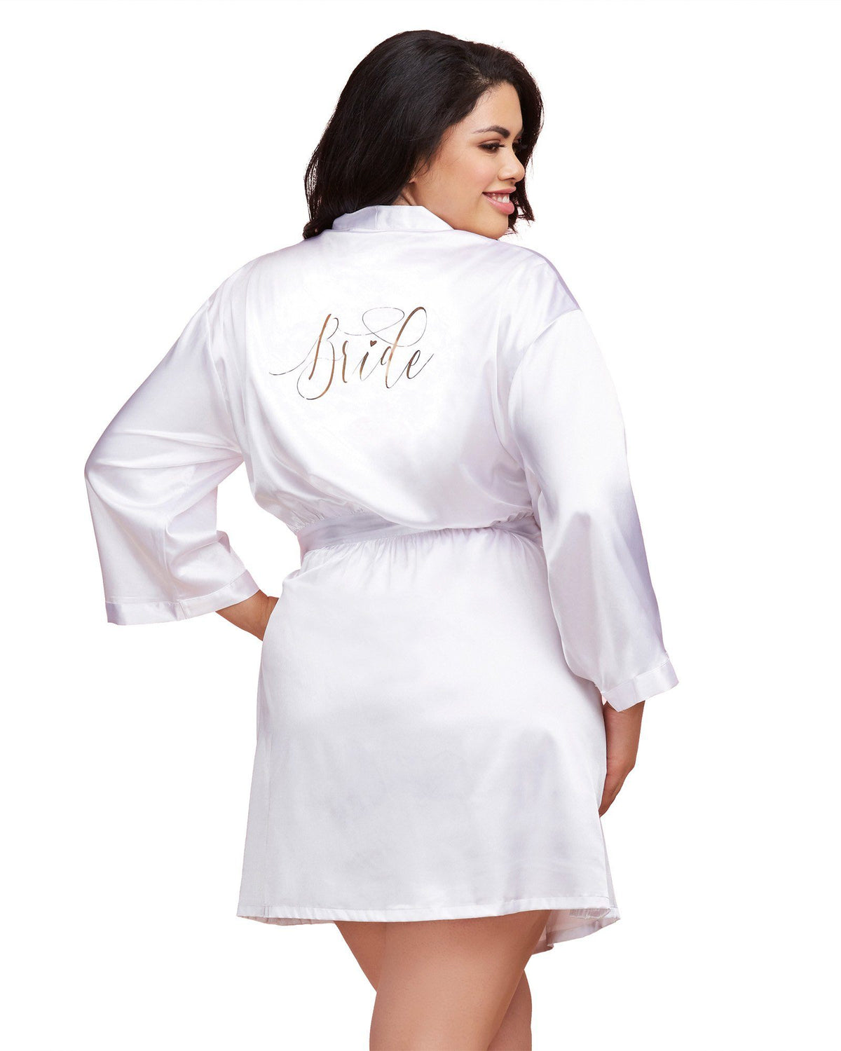 Plus Size Satin Charmeuse Bride Robe with Front Tie Belt Robe Dreamgirl International 