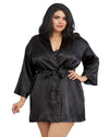 Plus Size Satin Robe & Chemise Set Robe Dreamgirl International 1X/2X Black 