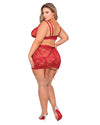 Plus Size Scalloped Lace Bralette, Garterskirt & G-String Set with Studded Strapping Garter Set Dreamgirl International 