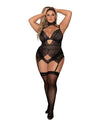 Plus Size Scalloped Stretch Lace Garterteddy with Collar & Zig-Zag Detail Garter Set Dreamgirl International 