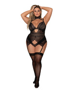 Plus Size Scalloped Stretch Lace Garterteddy with Collar & Zig-Zag Detail Garter Set Dreamgirl International 
