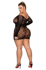 Plus Size Seamless Zebra Patterned Off-Shoulder Chemise with Thumbholes Chemise Dreamgirl International 