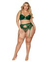 Plus Size Sequined Floral Embroidered Mesh 3 Piece Set LINGERIE BRA SET Dreamgirl International 