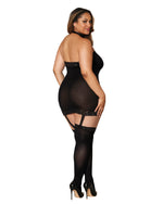 Plus Size Sheer Garter Bodystocking with Thigh High Garter Dress Dreamgirl International 