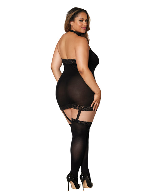 Plus Size Sheer Garter Bodystocking with Thigh High Garter Dress Dreamgirl International 