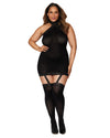 Plus Size Sheer Garter Bodystocking with Thigh High Garter Dress Dreamgirl International 