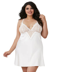 Plus Size Silky Satin Charmeuse Chemise with Eyelash Lace Chemise Dreamgirl International 