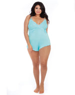 Plus Size Stretch Jersey Romper with Stretch Galloon Lace Underbust Sleepwear Romper Dreamgirl International 