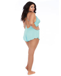 Plus Size Stretch Jersey Romper with Stretch Galloon Lace Underbust Sleepwear Romper Dreamgirl International 