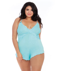 Plus Size Stretch Jersey Romper with Stretch Galloon Lace Underbust Sleepwear Romper Dreamgirl International 