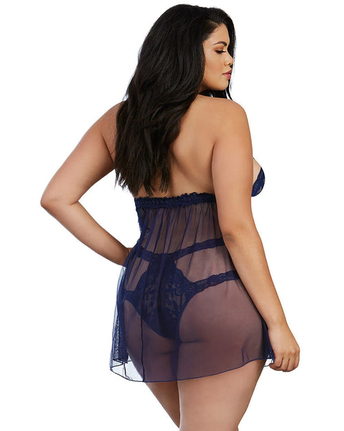 Plus Size Stretch Lace and Mesh Babydoll with Matching Panty Babydoll Dreamgirl International 