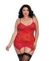 Plus Size Stretch Lace and Mesh Garter Slip with G-String Garter Slip Dreamgirl International 