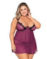 Plus Size Stretch Mesh Babydoll & G-String Set with Venise Lace Trim Babydoll Dreamgirl International 