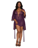 Plus Size Stretch Mesh Chemise & Robe Set with Scalloped Lace Trim Throughout Robes Dreamgirl International 