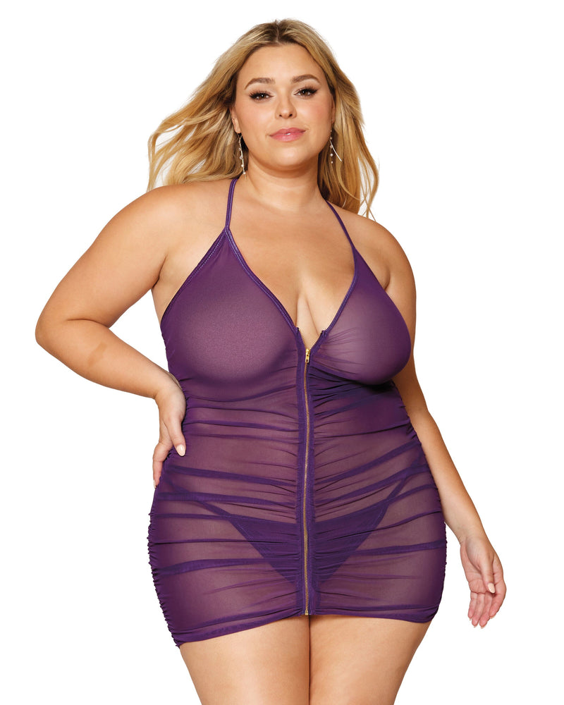 Plus Size Stretch Mesh Chemise with Shirring Details Chemise Dreamgirl International 