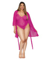 Plus Size Stretch Mesh Teddy and Robe Set with Lace Trim Details LINGERIE ROBE SET Dreamgirl International 