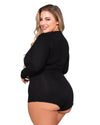 Plus Size Stretch Rib Knit Sleepwear Romper with Plunge Neckline Dreamgirl International 