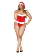 Plus Size Stretch Velvet and Faux Fur Trim Santa Corset Set LINGERIE CORSET Dreamgirl International 