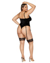 Plus Size Stretch Velvet Corset with Velvet Embroidered Applique Bodice Detail LINGERIE BUSTIER Dreamgirl International 