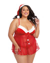 Plus Size Stretch Velvet Santa Babydoll & Thong Set with Matching Santa Hat Dreamgirl International 