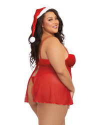 Plus Size Stretch Velvet Santa Babydoll & Thong Set with Matching Santa Hat Dreamgirl International 