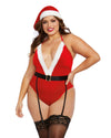Plus Size Stretch Velvet Santa Themed Teddy with Matching Santa Hat Dreamgirl International 