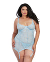 Plus Size Striped Lace Underwire Garter Slip with G-String Garter Slip Dreamgirl International 1X Light Blue 