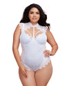 Plus Size Teddy with Contrast Lace Overlay Teddy Dreamgirl International 1X White / Powder Blue 