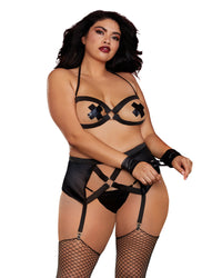 Plus Size Three-Piece Bralette Set With Silver Rings Fetish Dreamgirl International 