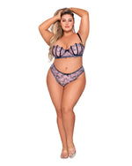 Plus Size Underwire Bra & G-String Set with Delicate Embroidery & Strappy Back G-String Babydoll Dreamgirl International 