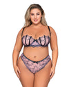 Plus Size Underwire Bra & G-String Set with Delicate Embroidery & Strappy Back G-String Dreamgirl International 