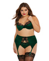 Plus Size Velvet Garterbelt Bra & Panty Set with Bow & Lace Detail Dreamgirl International 