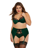 Plus Size Velvet Garterbelt Bra & Panty Set with Bow & Lace Detail Dreamgirl International 