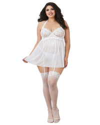 Plus Size Venice Embroidery Lace Garter Babydoll with Thong Babydoll Dreamgirl International 