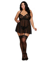 Plus Size Venice Embroidery Lace Garter Babydoll with Thong Babydoll Dreamgirl International 