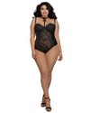 Plus Size Venice Lace and Faux Leather Collared Teddy Teddy Dreamgirl International 