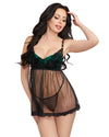 Push-Up Mesh Babydoll & G-String Set with Lace-Trim Skirt Dreamgirl International 