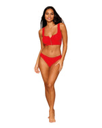 Rib-Knit Sleepwear Bralette and Panty Set with Ruffled Lace Elastic Trim Bralette set Dreamgirl 