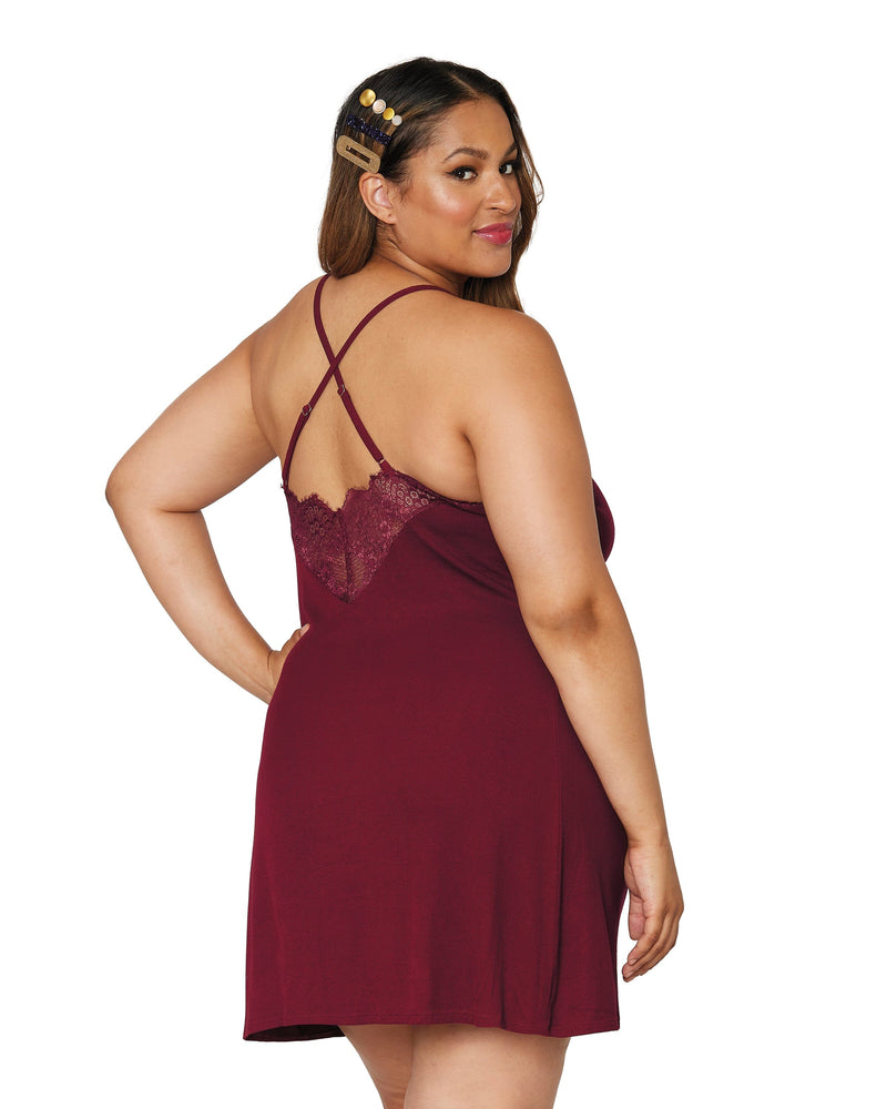 Rib knit sleepwear chemise with lace inset details Lingerie Dreamgirl International 