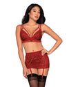 Scalloped Lace Bralette, Garterskirt & G-String Set with Studded Strapping Garter Set Dreamgirl International 