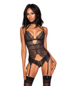 Scalloped Stretch Lace Garterteddy with Collar & Zig-Zag Detail Garter Set Dreamgirl International 
