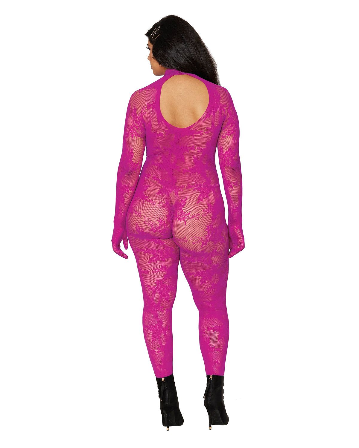Seamless floral knitted fishnet catsuit bodystocking Lingerie Dreamgirl International 