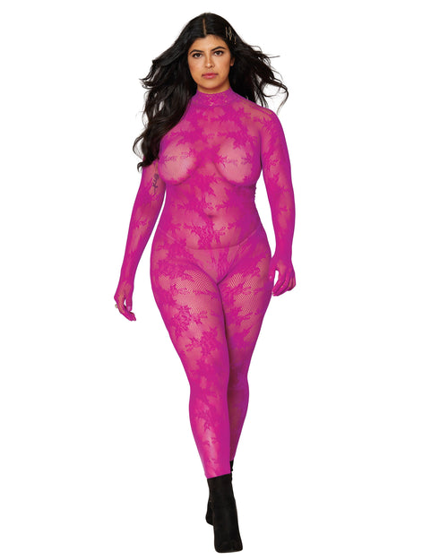 Seamless floral knitted fishnet catsuit bodystocking Lingerie Dreamgirl International 